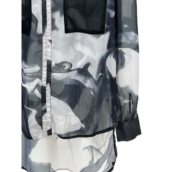 Nicki‎ Minaj Hi-Low Sheer Button-Up Blouse Black White Women’s Size Large - Picture 4 of 10